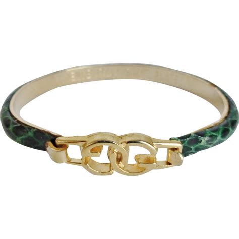 gucci vintage bracelet green enamel|vintage Gucci snakeskin bracelet.